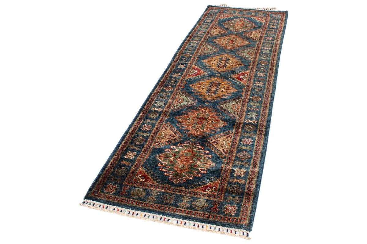3x9 Blue and Beige Turkish Tribal Runner