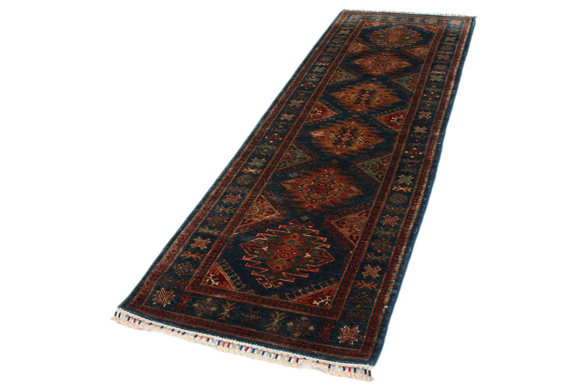 3x9 Blue and Beige Turkish Tribal Runner