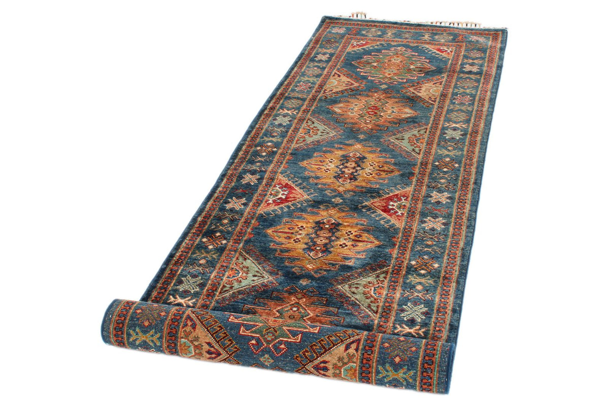 3x9 Blue and Beige Turkish Tribal Runner