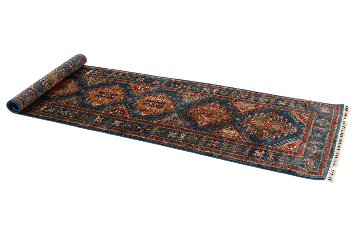 3x9 Blue and Beige Turkish Tribal Runner