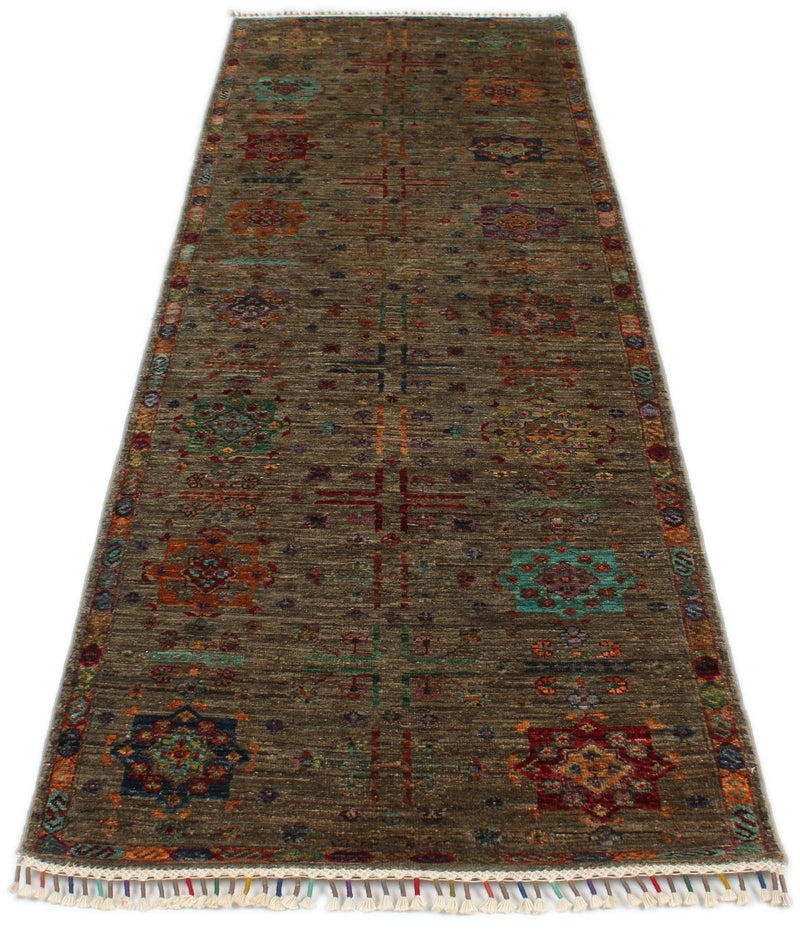 3x9 Beige and Beige Turkish Tribal Runner