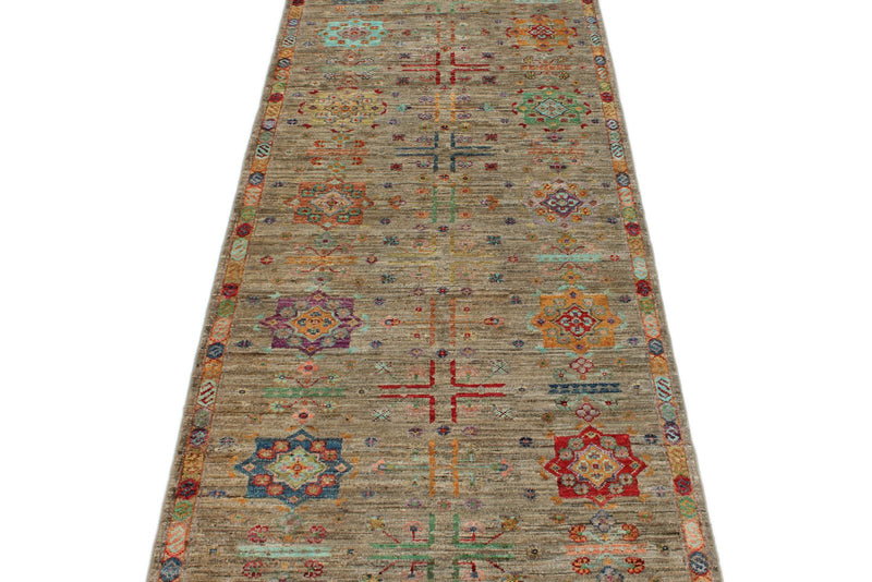 3x9 Beige and Beige Turkish Tribal Runner