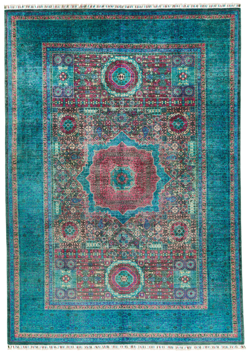 7x10 Green and Blue Turkish Tribal Rug