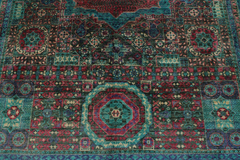 7x10 Green and Blue Turkish Tribal Rug