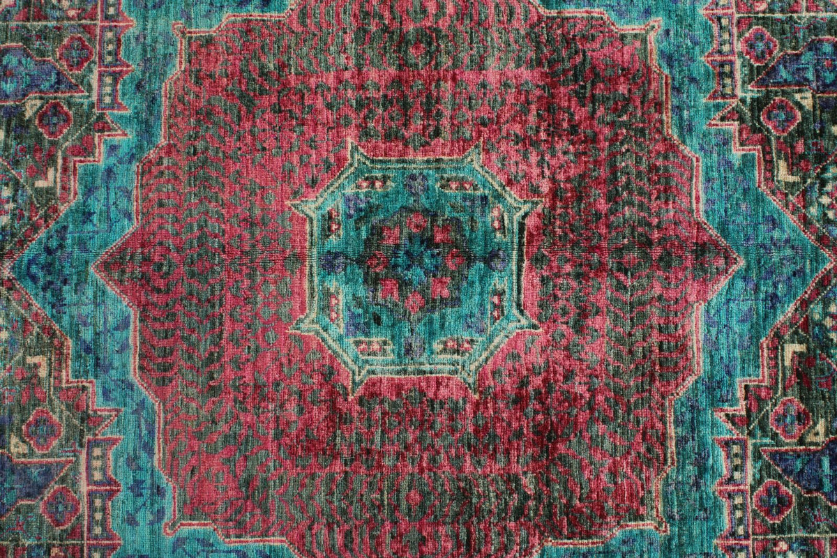 7x10 Green and Blue Turkish Tribal Rug