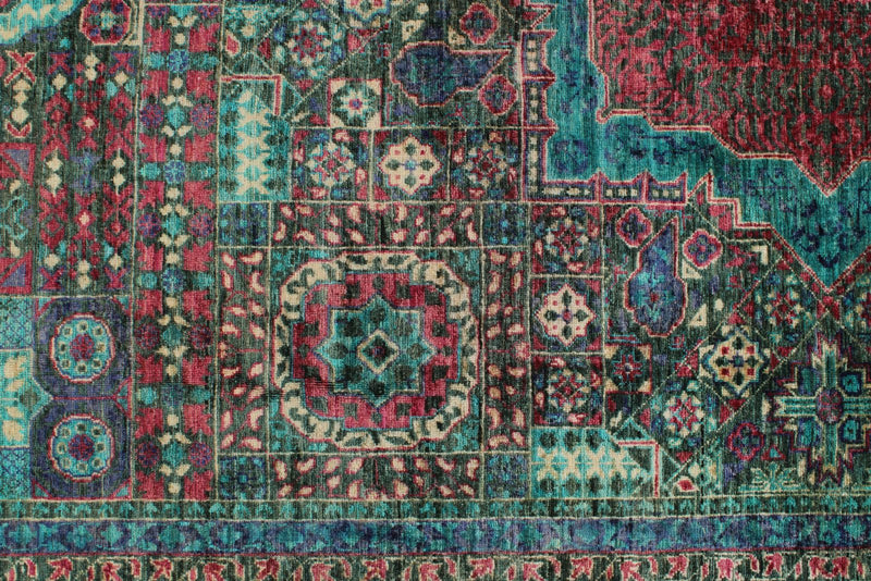 7x10 Green and Blue Turkish Tribal Rug