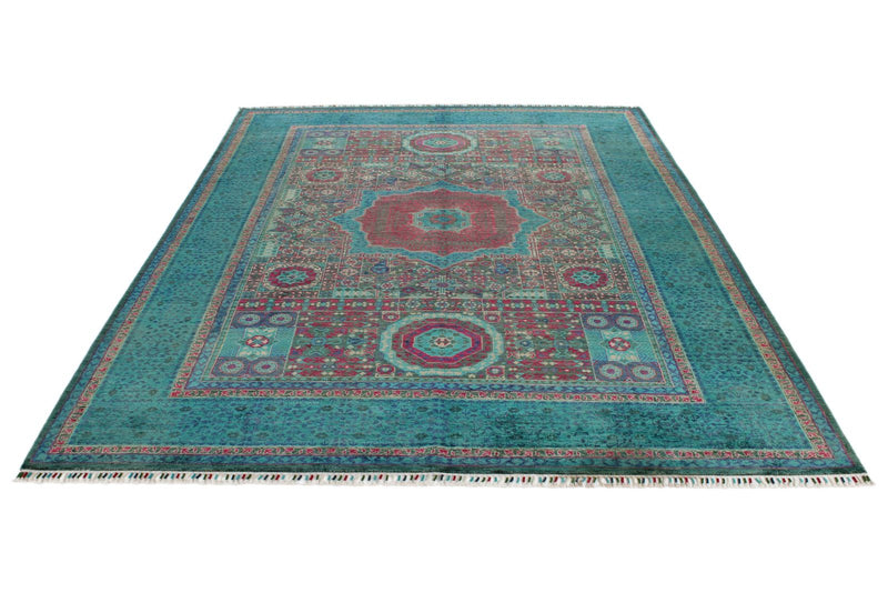 7x10 Green and Blue Turkish Tribal Rug