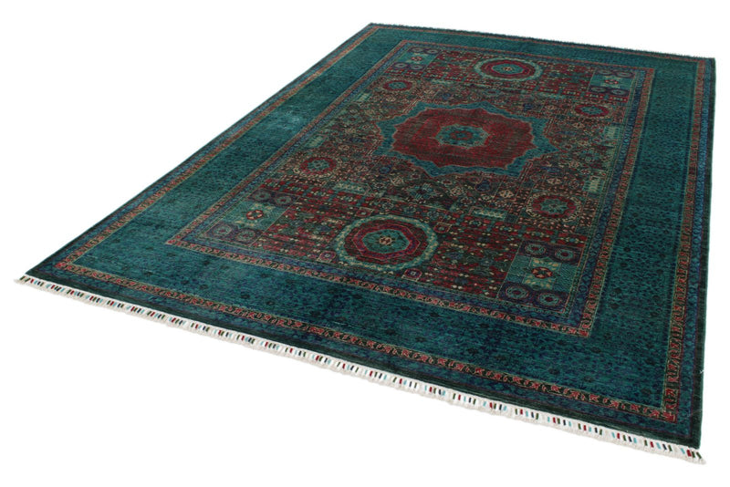 7x10 Green and Blue Turkish Tribal Rug