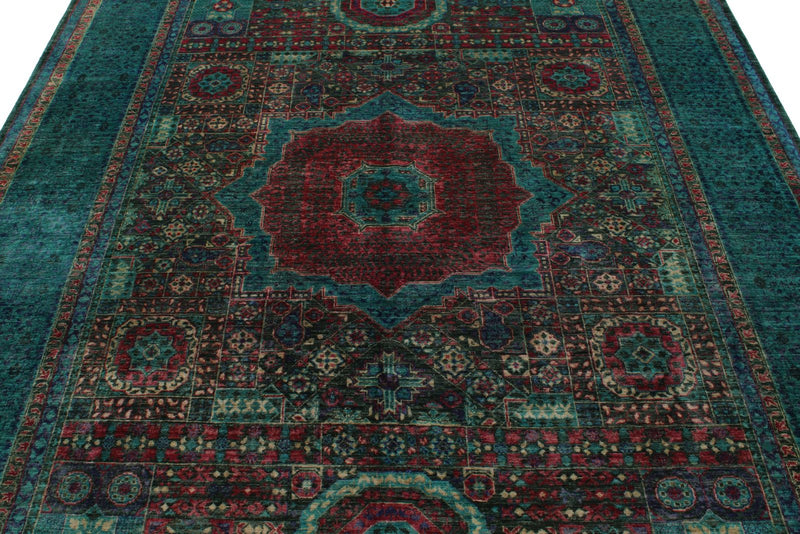 7x10 Green and Blue Turkish Tribal Rug