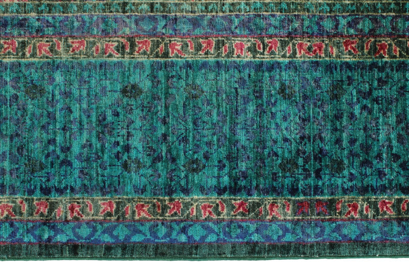 7x10 Green and Blue Turkish Tribal Rug