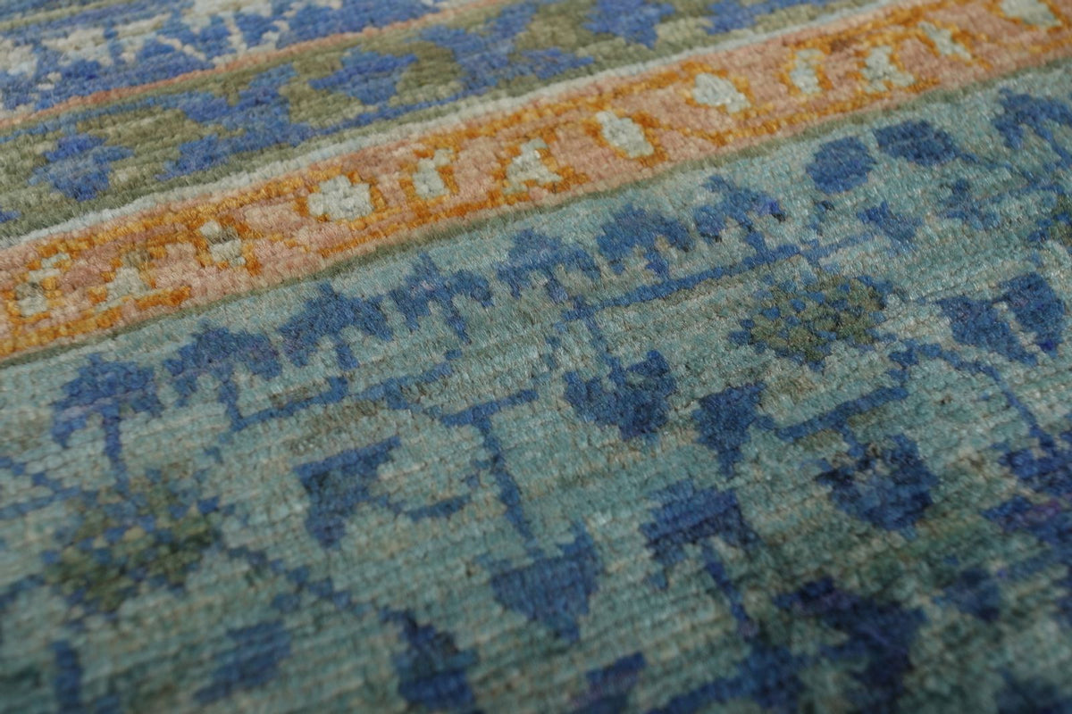 6x8 Green and Blue Turkish Tribal Rug