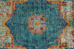 6x8 Green and Blue Turkish Tribal Rug