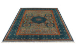 6x8 Green and Blue Turkish Tribal Rug