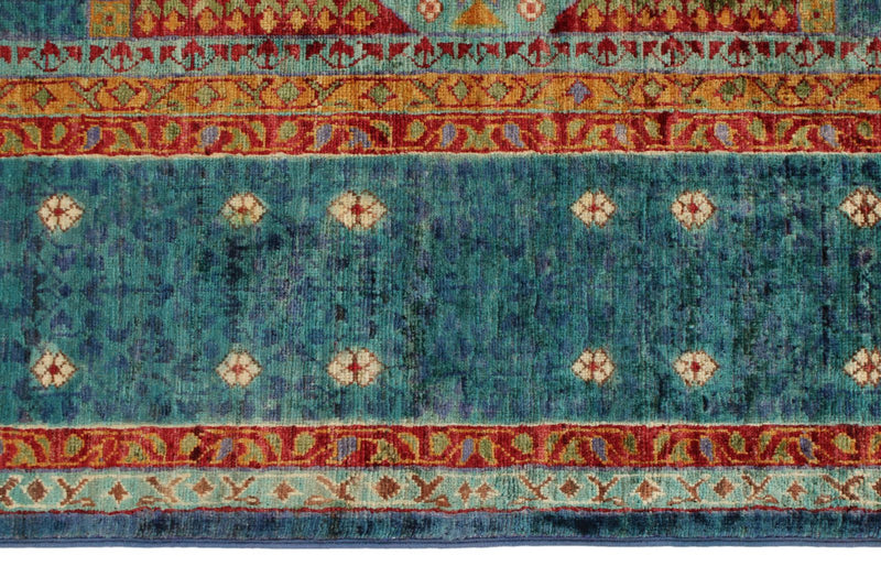 6x8 Green and Blue Turkish Tribal Rug