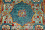 6x8 Green and Blue Turkish Tribal Rug