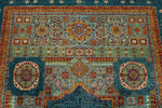 6x8 Green and Blue Turkish Tribal Rug