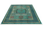 6x8 Green and Navy Turkish Tribal Rug