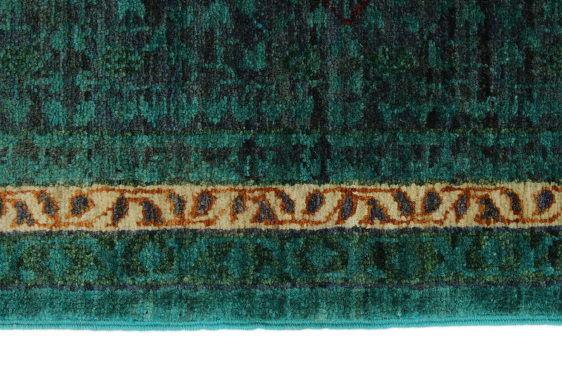 6x8 Green and Navy Turkish Tribal Rug