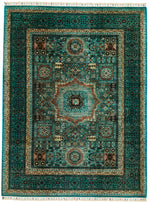 5x7 Light Green and Green Turkish Tribal Rug