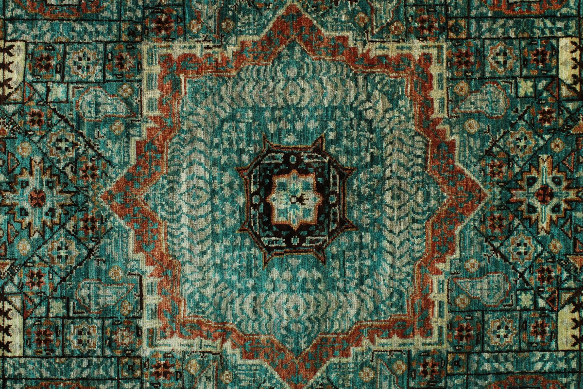 5x7 Light Green and Green Turkish Tribal Rug