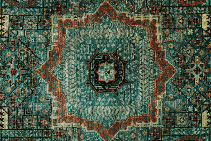 5x7 Light Green and Green Turkish Tribal Rug