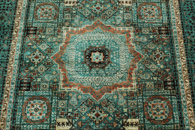 5x7 Light Green and Green Turkish Tribal Rug