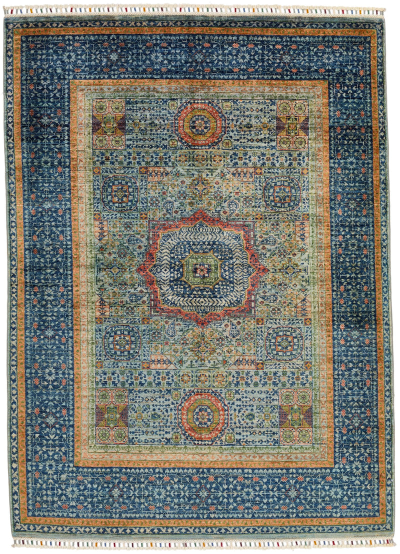 5x7 Gray and Navy Turkish Tribal Rug