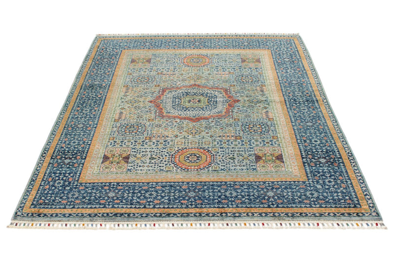 5x7 Gray and Navy Turkish Tribal Rug