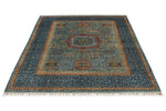 5x7 Gray and Navy Turkish Tribal Rug