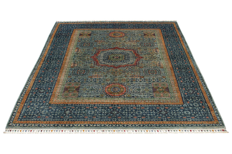 5x7 Gray and Navy Turkish Tribal Rug