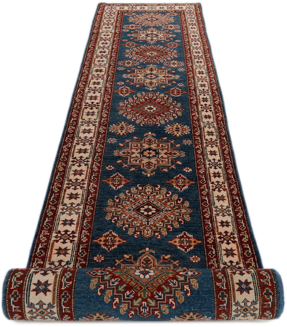 3x19 Blue and Ivory Kazak Tribal Runner