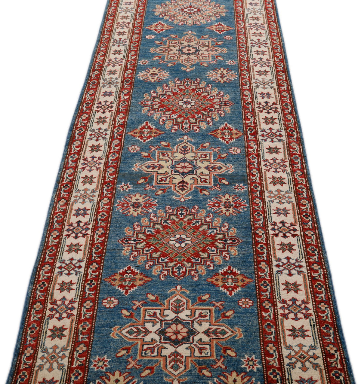 3x19 Blue and Ivory Kazak Tribal Runner