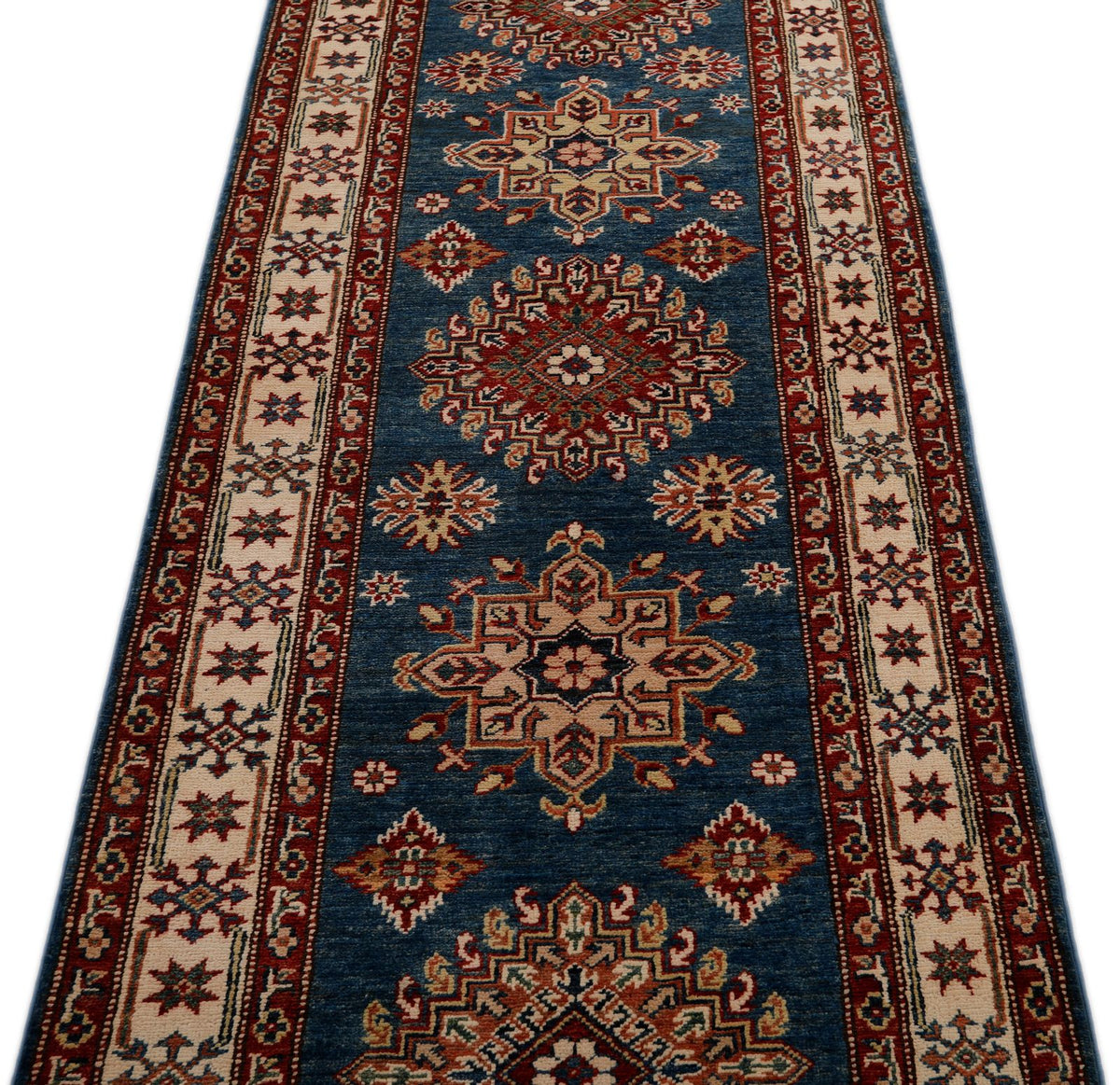3x19 Blue and Ivory Kazak Tribal Runner