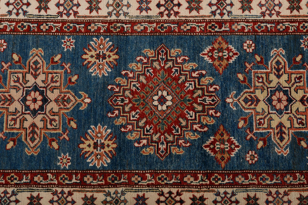3x19 Blue and Ivory Kazak Tribal Runner