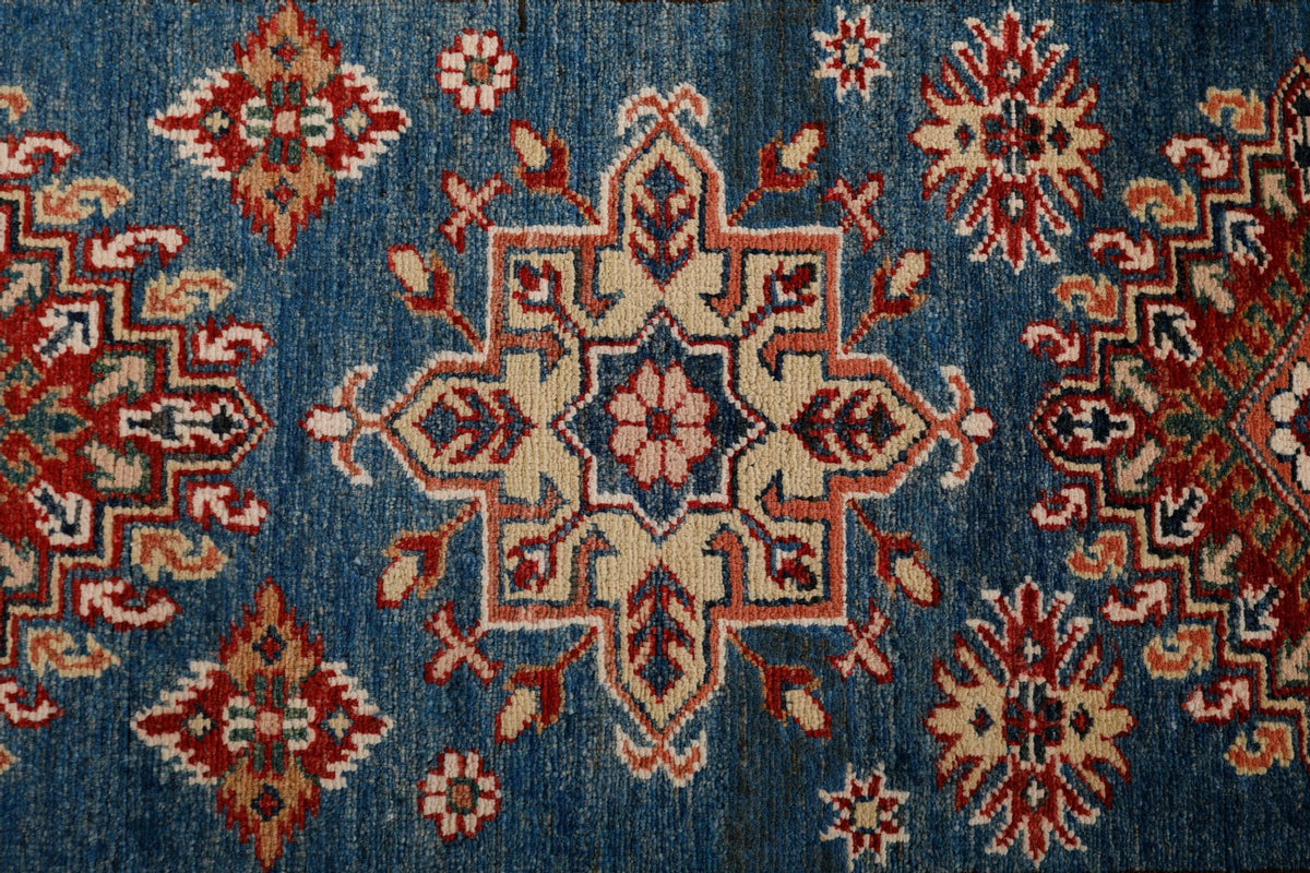 3x19 Blue and Ivory Kazak Tribal Runner