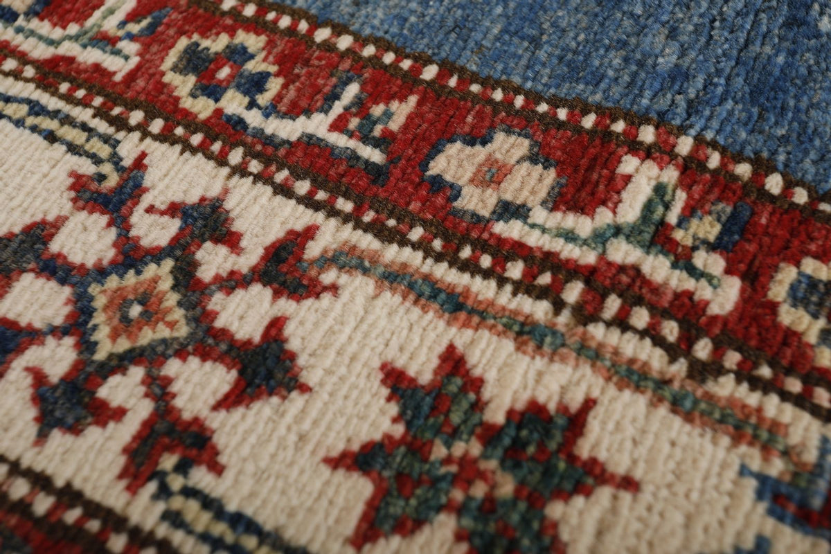 3x19 Blue and Ivory Kazak Tribal Runner