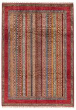 7x10 Multicolor and Red Turkish Tribal Rug