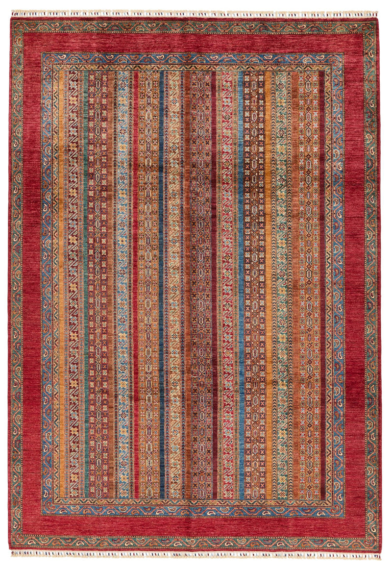 7x10 Multicolor and Red Turkish Tribal Rug