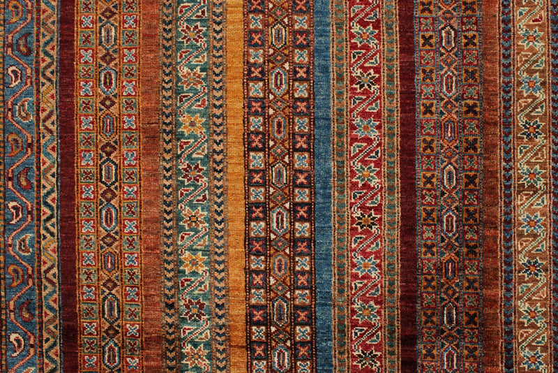 7x10 Multicolor and Red Turkish Tribal Rug