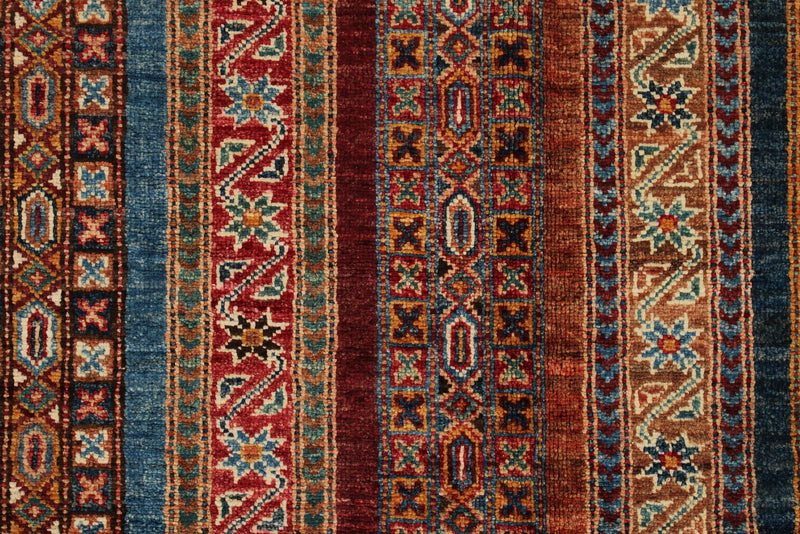 7x10 Multicolor and Red Turkish Tribal Rug