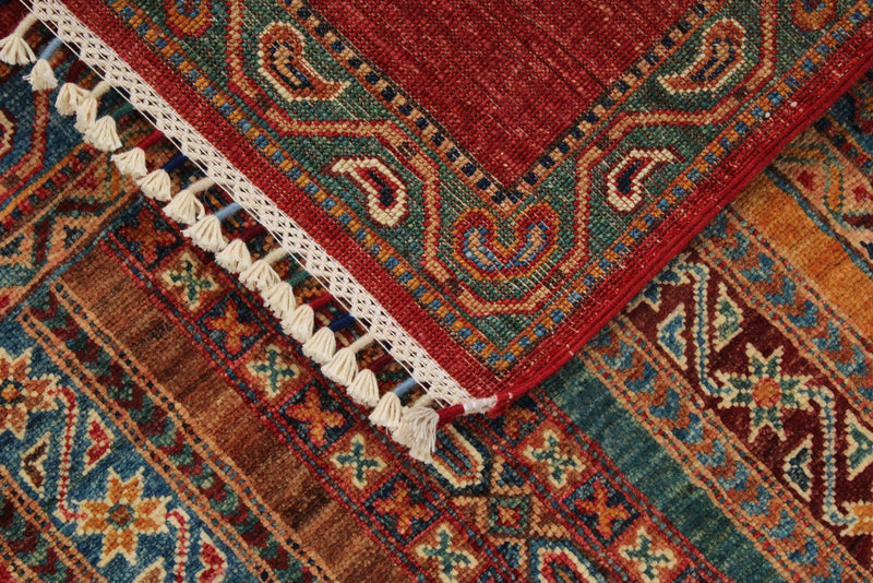 7x10 Multicolor and Red Turkish Tribal Rug