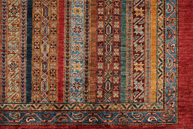 7x10 Multicolor and Red Turkish Tribal Rug