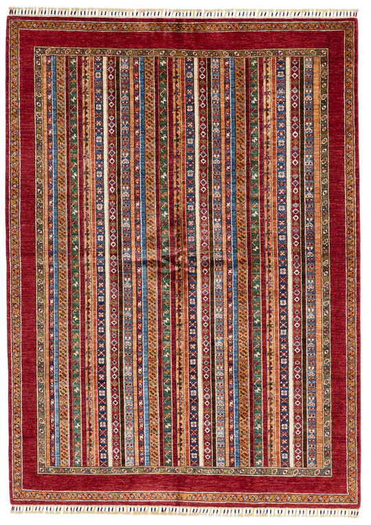 6x8 Multicolor and Red Turkish Tribal Rug