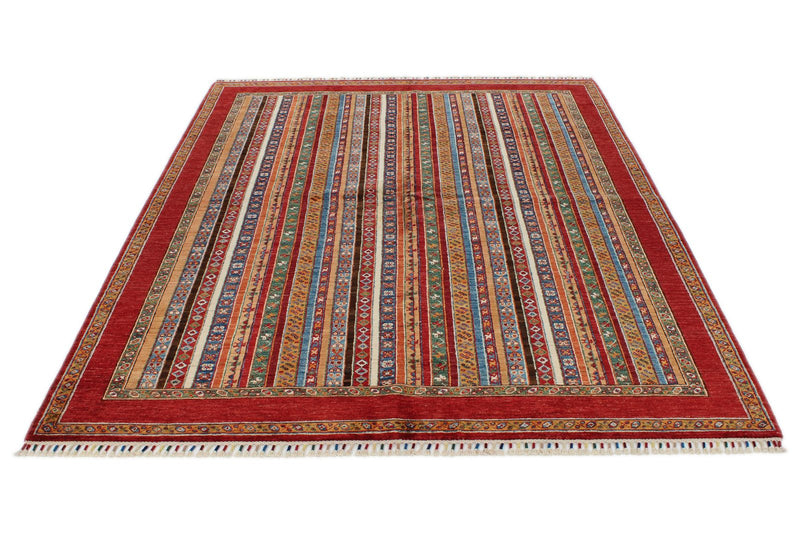 6x8 Multicolor and Red Turkish Tribal Rug
