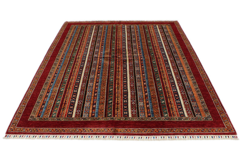 6x8 Multicolor and Red Turkish Tribal Rug