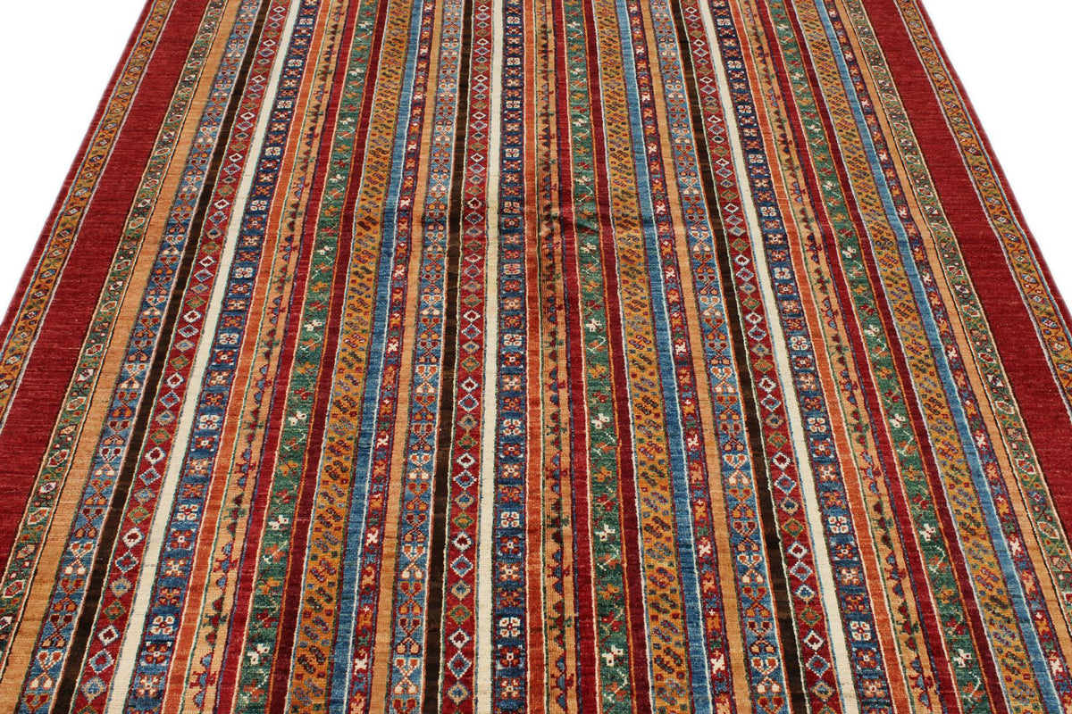 6x8 Multicolor and Red Turkish Tribal Rug