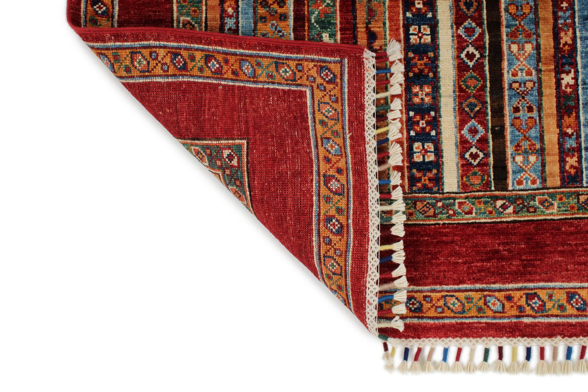 6x8 Multicolor and Red Turkish Tribal Rug