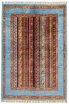 4x6 Multicolor and Blue Turkish Tribal Rug