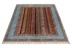 4x6 Multicolor and Blue Turkish Tribal Rug