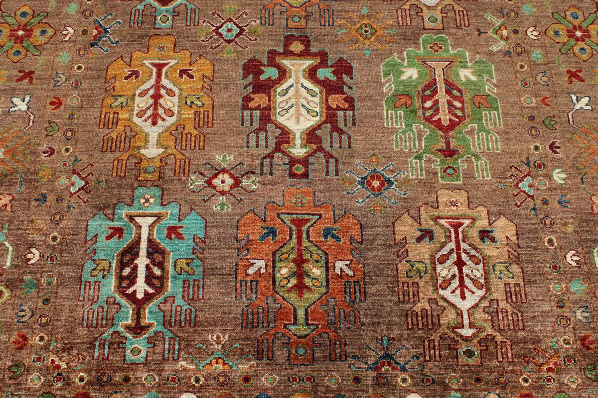 5x7 Brown and Dark Brown Turkish Tribal Rug